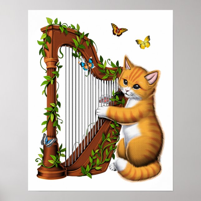 Poster Cat Playing Harp (Frente)