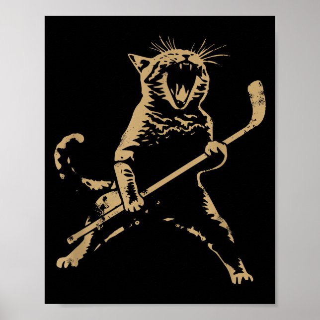 Poster Cat Playing Ice Hockey  (Frente)