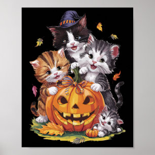 Poster Cat Pumpkin Halloween Floral Spookage Vintage