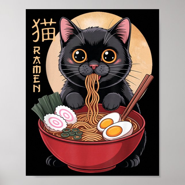 Poster Cat Ramen Funny Graphic Tees Japanese Kawaii Cat A (Frente)