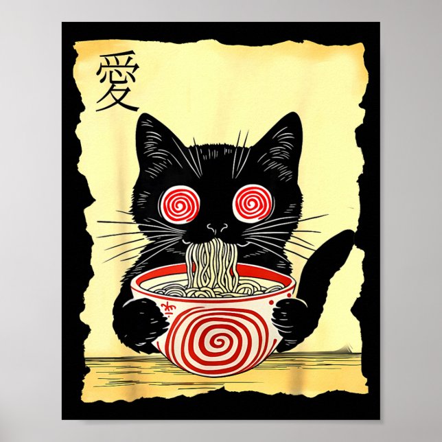 Poster Cat Ramen Japanese Funny Graphic Tees Kawaii Anime (Frente)