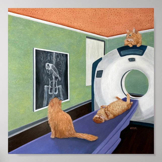 Poster Cat Scan. Cat & Fish Art, Veterinarian Gift.  (Frente)