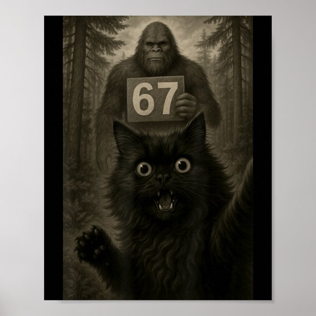 Poster Cat Selfie 67 Meme Six Seven Funny Bigfoot  (Frente)