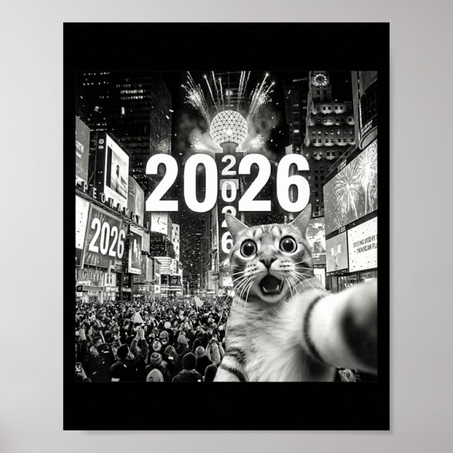 Poster Cat Selfie At New York Happy New Years Eve 2026 Ba (Frente)