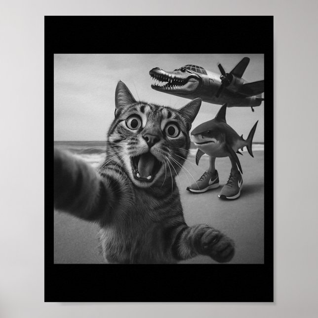 Poster Cat Selfie Shark Crocodile Italian Brainrot Meme M (Frente)