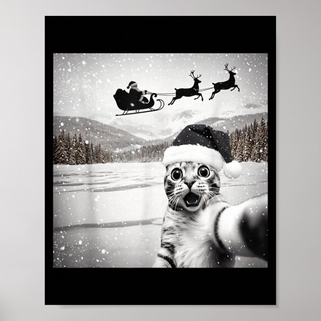 Poster Cat Selfie With Santa For Men Women Kids  (Frente)