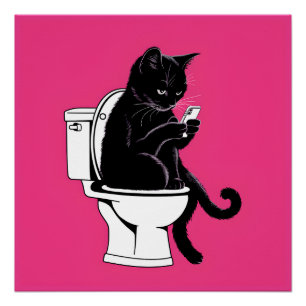 Pôster Cat Sentado em um Banheiro