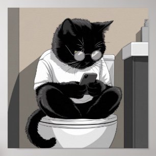 Poster Cat Sentado em um Banheiro