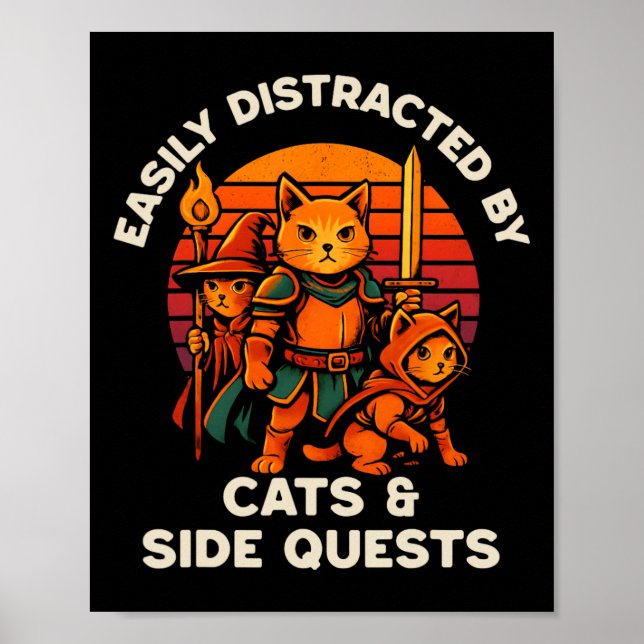 Poster Cat Side Quest Funny Cats Tabletop Gamer Nerd Men  (Frente)