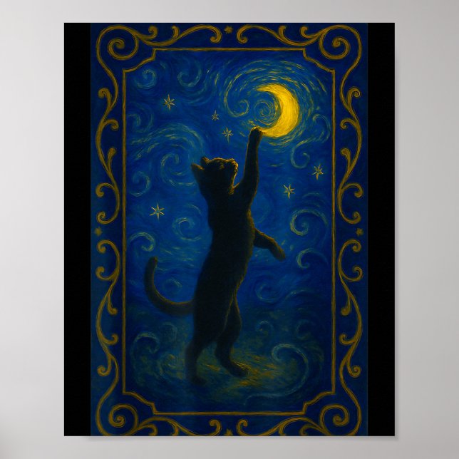 Poster Cat Starry Night Van Gogh Cat Funny Cat Lover Mom  (Frente)