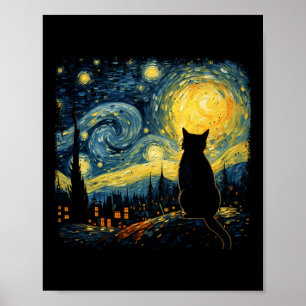 Poster Cat Starry Night Van Gogh Cat Para Cat Lover Cat M