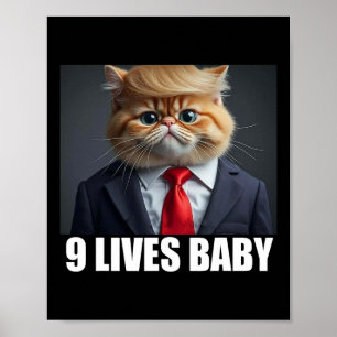 Poster Cat Trump 9 Lives Ba2 Memória Tremora Engraçada