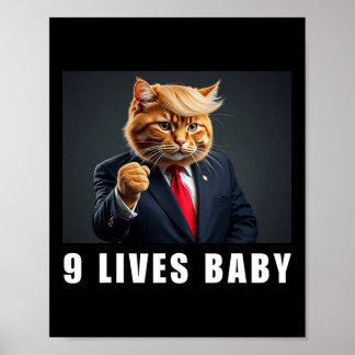 Poster Cat Trump 9 Lives Baby Trump 2024 Win Victory Winn