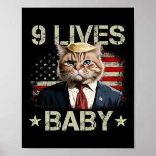 Poster Cat Trump 9 Lives Baby Trump 2024 Win Victory Winn
