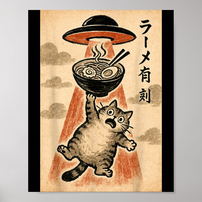 Poster Cat Ufo Ramen Funny Japanese Anime Men Women Teen  (Frente)