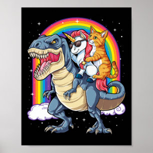 Poster Cat Unicorn Andando Dinossauro T Rex Kitten Lover 