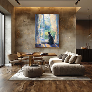 Poster Cat Watting from Sunlit Window - Impressionista