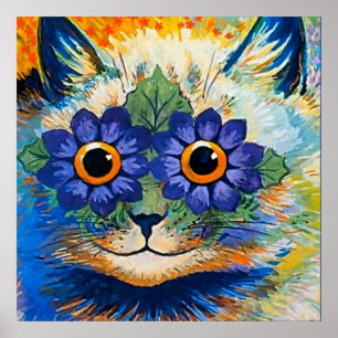 Poster “Cat With Blue Petals” by Louis Wain