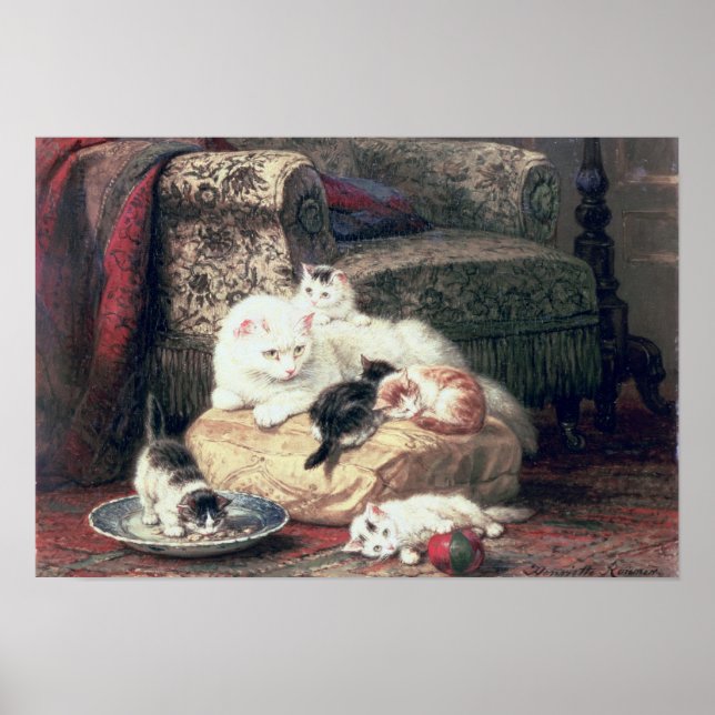 Poster Cat with her Kittens on a Cushion (Frente)