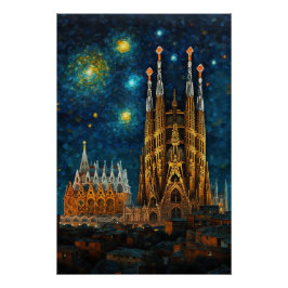 Pôster Catalan Starry Night | Gaudí encontra Van Gogh