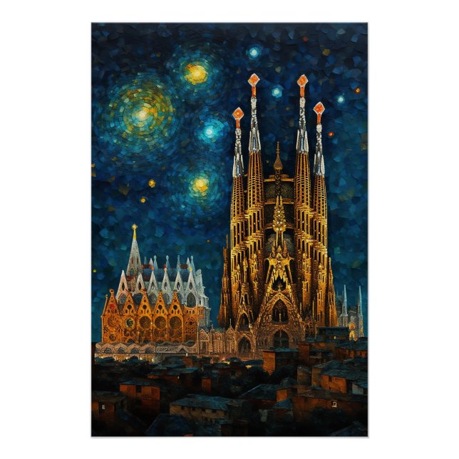 Pôster Catalan Starry Night | Gaudí encontra Van Gogh (Frente)
