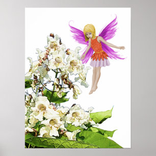 Poster Catalpa Tree Fairy ao lado das Flores