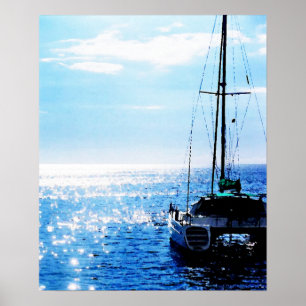 Pôster Catamarã em águas bonitas de Dominica