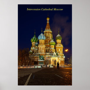 Poster Catedral bonita Moscovo da intercessão na noite