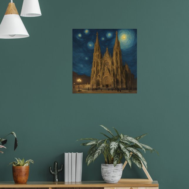 Poster Catedral de Barcelona no Estilo Night van Gogh (Sala de Estar 1)