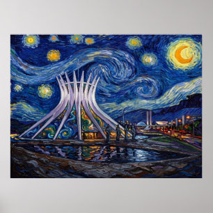 Poster Catedral de Brasília Sob Noite Estrelada
