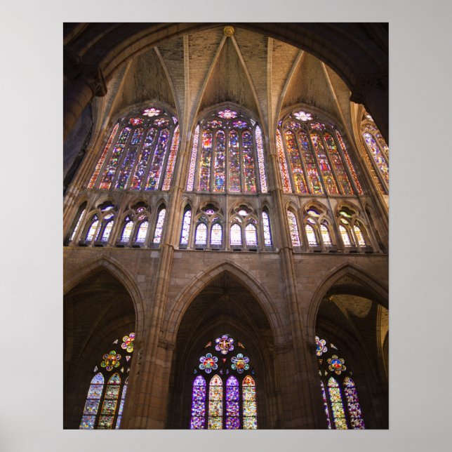 Pôster Catedral de Leão, janelas de vitral interior (Frente)