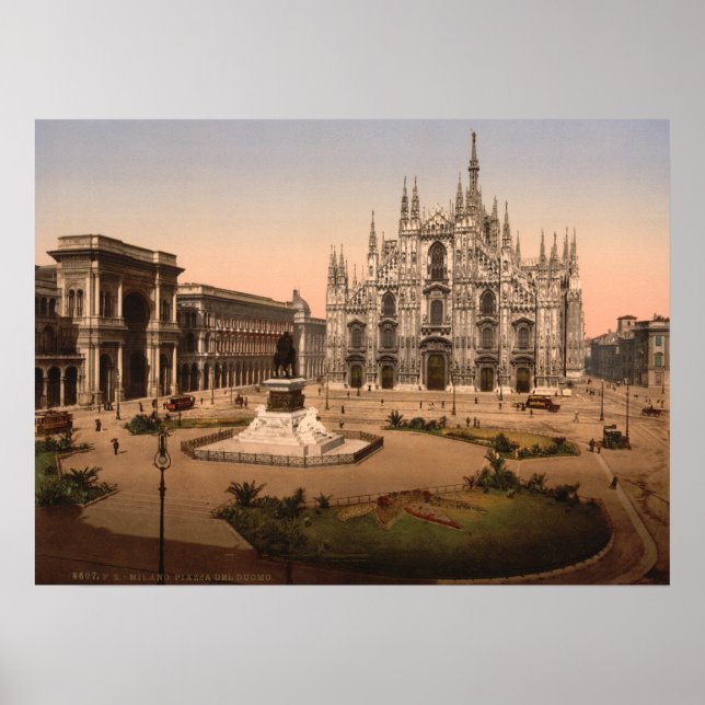 Pôster Catedral de Milão e Piazza, Lombardia, Itália (Frente)