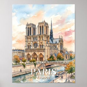 Poster Catedral de Notre Dame de Paris Aquarela Viagem