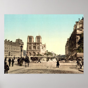 Poster Catedral de Notre Dame, Paris, França, Vintage