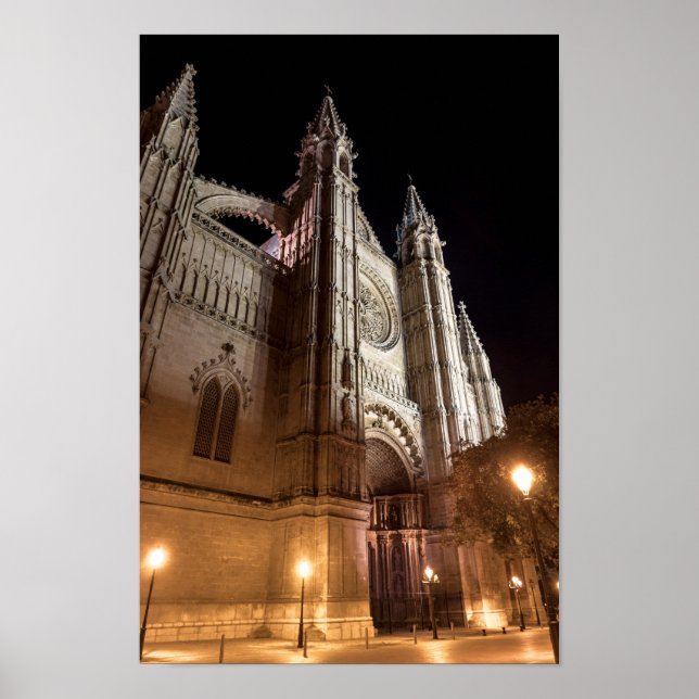 Poster Catedral de Palma de Maiorca à noite - Espanha (Frente)