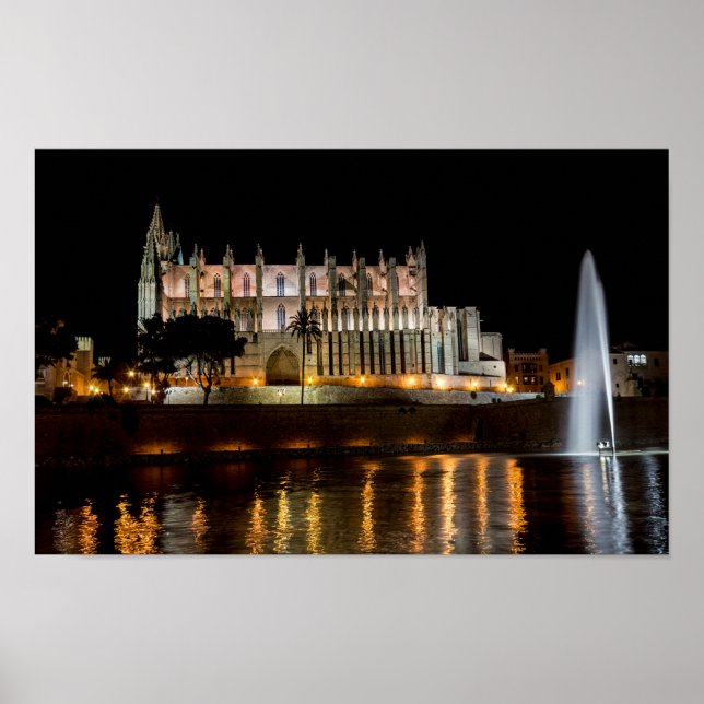 Poster Catedral de Palma de Maiorca à noite - Espanha (Frente)