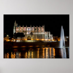 Poster Catedral de Palma de Maiorca à noite - Espanha