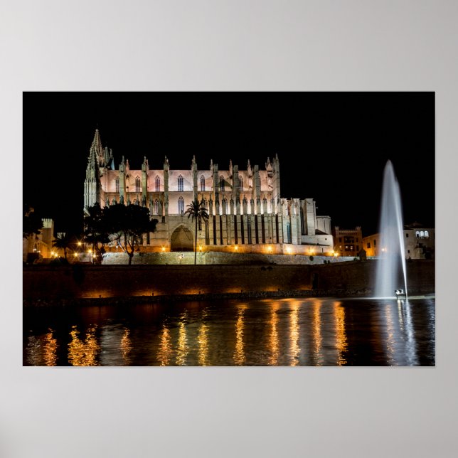 Poster Catedral de Palma de Maiorca à noite - Espanha (Frente)