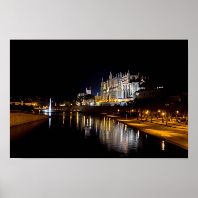 Poster Catedral de Palma de Mallorca à noite - Espanha (Frente)