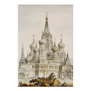 Pôster Catedral de Pokrovsky e Torre de Spasskaya