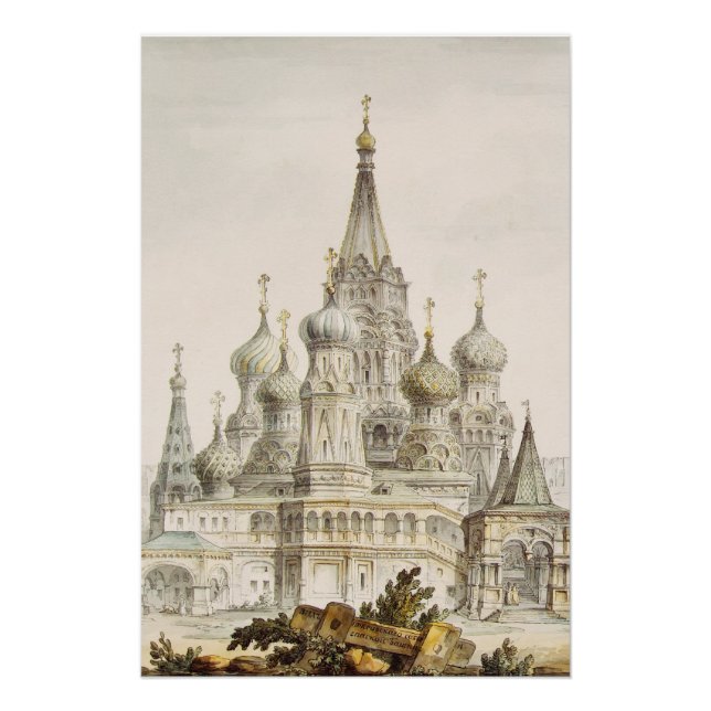 Pôster Catedral de Pokrovsky e Torre de Spasskaya (Frente)