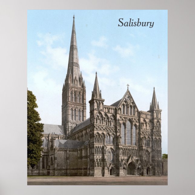 Poster Catedral de Salisbury, na Inglaterra (c. 1900) (Frente)