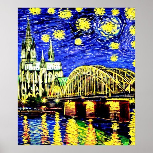 Poster Catedral de Starry Night Cologne Alemanha (Frente)