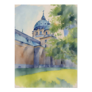 Pôster Catedral Marie-Reine-Du-Monde aquarela