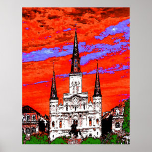 Pôster Catedral, Nova Orleans, Cores Fauvist
