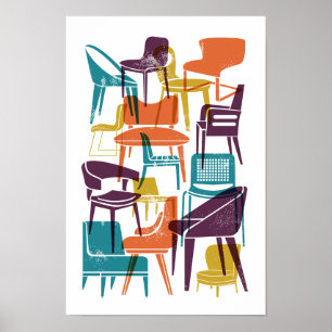 Poster Cátedras Modernas do Século médio em Cores Bril