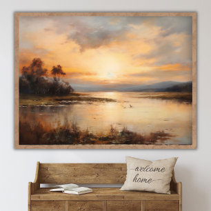 Poster Cativante pintura paisagem do pôr do sol, terras d
