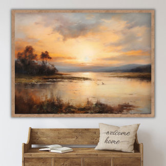 Poster Cativante pintura paisagem do pôr do sol, terras d