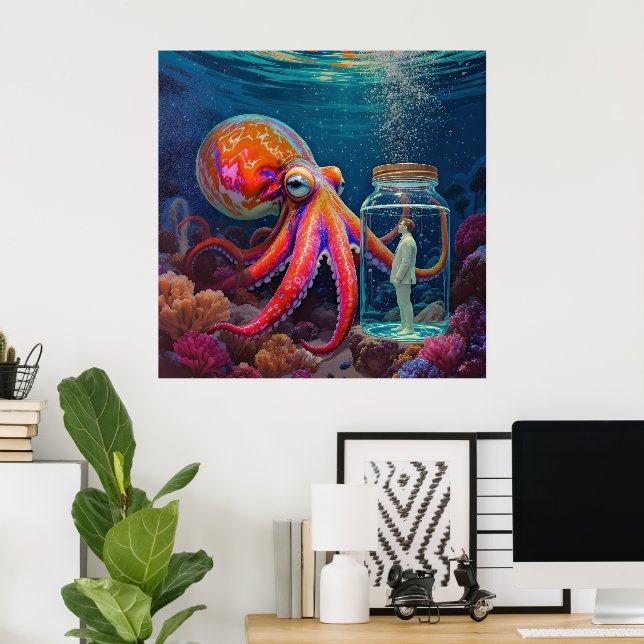 Poster "Cativeiro Silencioso do Oceano" - Octopus Portrai (Escritório em casa)