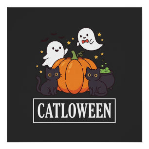 Pôster Catloween Design Divertido de Gato Fantasma de Hal